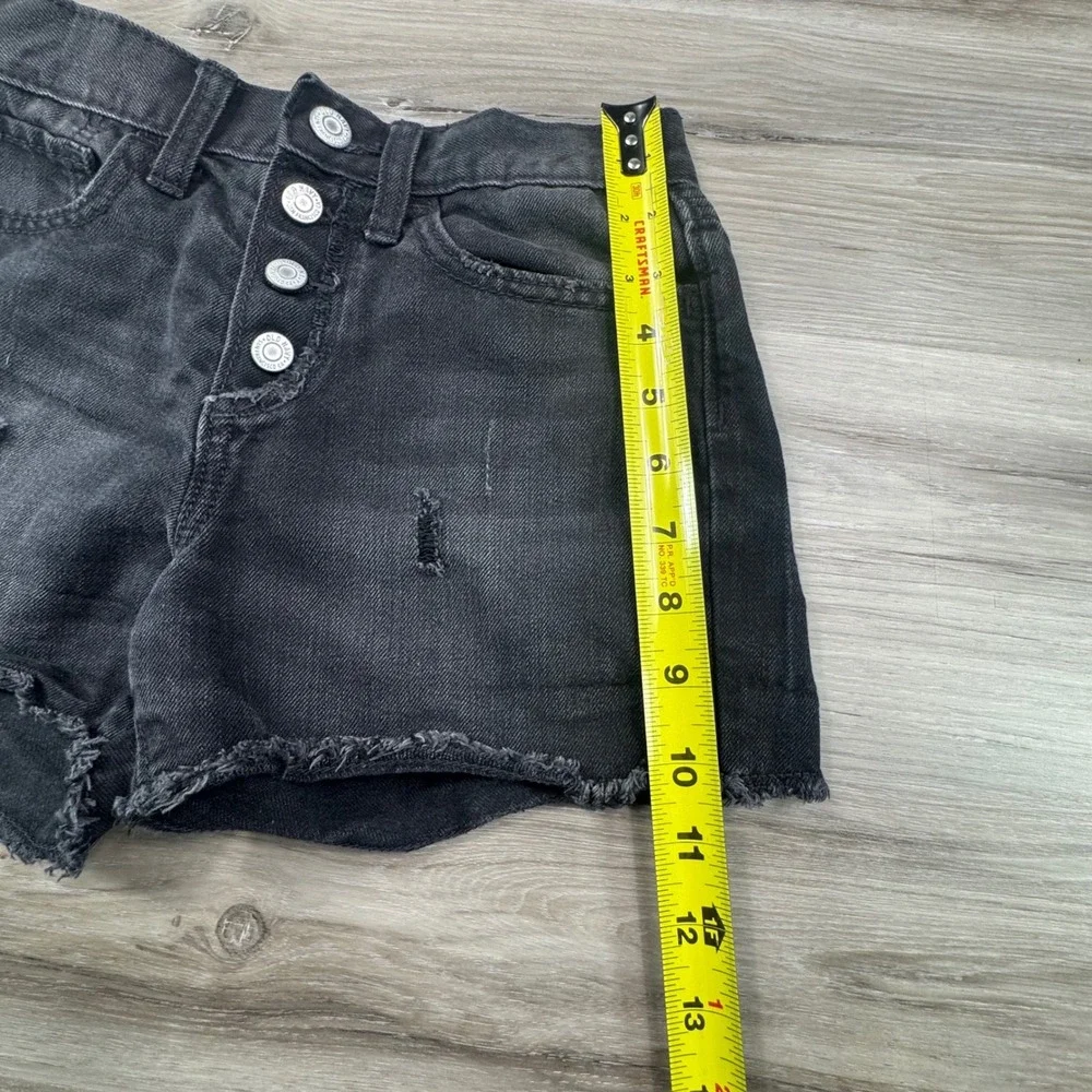 Old Navy Girls Black Distressed Denim Shorts Button Fly Size 10-12 no size‎ tag